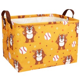 ASKETAM Kid Cute Storage Basket Baby Gift Basket Collapsible Rectangle Canvas Storage Bin for Nursery Playroom Bedroom Decor Organizer (Cartoon Bear Baseball)