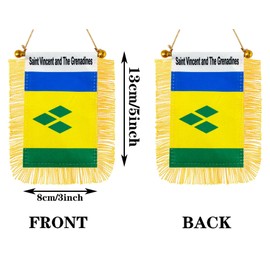 JBSJBS Saint Vincent and The Grenadines Hanging Flag Mini Small St. Vincent Car Window Flags Banners Rearview Mirror Décor Saint Vincent Flags with Suction Cup Golden Fringed Double Sided 3 X 5 Inch