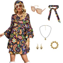 Beafaeur Hippie Costume Women's 70s (Colour, XL)