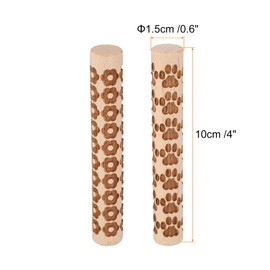 HARFINGTON 2pcs Wood Clay Roller 4" Flower Paw Print Pattern Rolling Pins Wood Rollers Pottery Tools Wood Grain Texture Rollers for Clay Baking Dough Playdough DIY