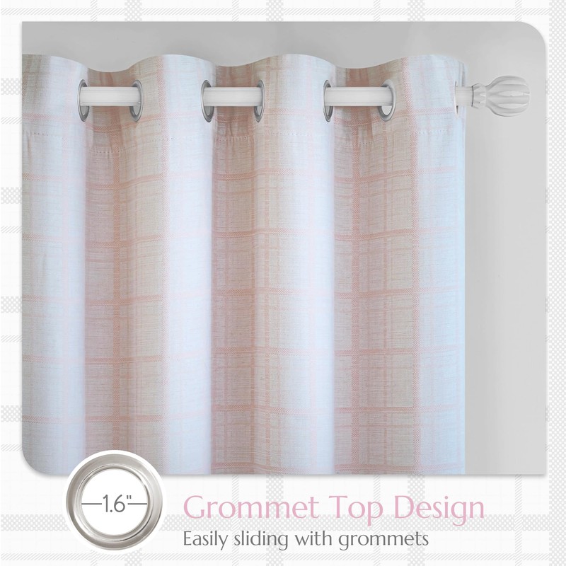 Pink Plaid Jacquard Blackout Curtains for Bedroom 52x72 2 Panels