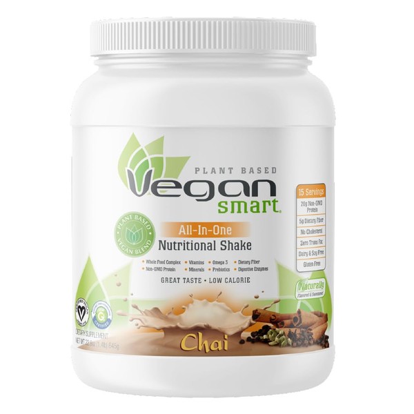 Vegansmart Naturade Plant Based Vegan Protein Powder - All-in-One Nutritional Shake Protein Blend - Gluten Free & Non-GMO - Chai (15 Servings)