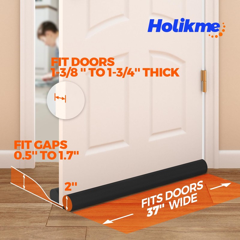 Holikme Door Draft Stopper 2×37inch, Black