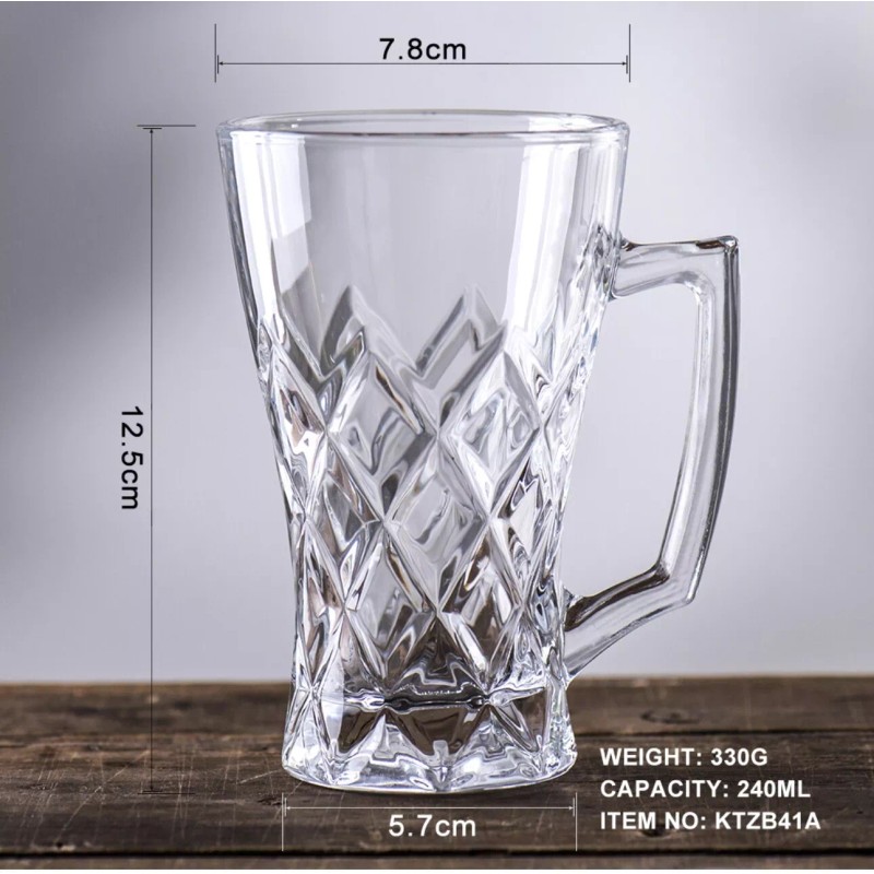 Comate 2 Pk Glass Tea Cups Set with Handle, Clear