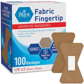 MED PRIDE Vendas De Tela Para Las Puntas De Los Dedos, 1,75 X 3", 100 Unidades: Curitas Estériles Para Las Puntas De Los Dedos, Hipoalergénicas, Sin Látex, Envueltas Individualmente 1,75 X 3"