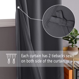 DWCN Dark Grey Blackout Curtains for Bedroom with Tiebacks - Thermal Insulated Light Blocking Grommet Window Curtains for Living Room, 60 x 63 inch Length, Set of 2 Panels
