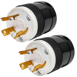NEMA 2 Pack L5-30P Locking Plug, 30 Amp 125V Generator Twist Lock Adapter Plug, 2 Pole 3 Wire Grounding, Industrial Grade Heavy Duty, UL Listed , Black/White