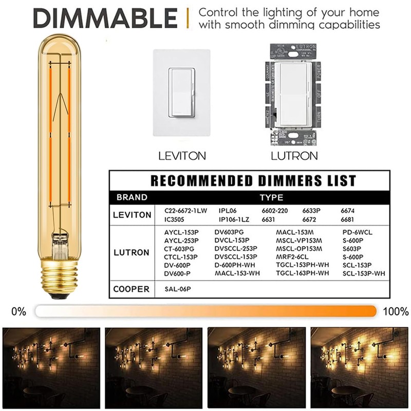 Leools Amber T10 LED Bulb 8W Equal E26 Edison Bulb