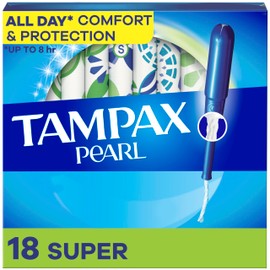 Tampax Pearl Tampons Super Absorbency, With Leakguard Braid, Unscented, 18 Count