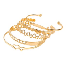 Kysin Chiys Boho Gold Bangle Bracelets Set 14k Gold Plated Multi Layer Stackable Cuff Bracelets Love Bohemian Adjustable Bangle Jewelry Gift for Women - 5 Pcs Gold B