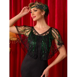 MTITE Women's 1920s Shawl Wraps,Sequin Flapper Evening Shawls for women Gatsby Accessories for Harlem Night (GREEN)
