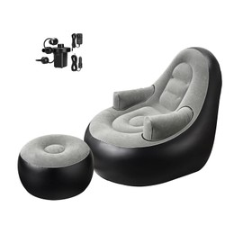 KAERMU Inflatable Deck Chairs with Air Pump, Inflatable Patio Lounge Chairs for Indoor Living Room Bedroom, Outdoor Travel Camping Picnic Beach Chaise Lounges (Black Gray)