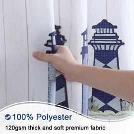 BESTRIPES Lighthouse Fabric Shower Curtain, Blue Gray and White Coastal Nautical Shower Curtains for Bathroom Decor, Waterproof Polyester Bathroom Curtains, 72" W x 72" H