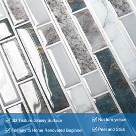 Yipscazo Peel and Stick Stone Backsplash Tiles for Backsplash Kitchen, Bathroom, Fireplace, 30.5 x 30.5 cm, Light Grey, Pack of 10