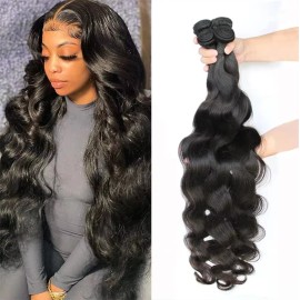 Body Wave Bundle 26 Inch Human Hair Bundles Brazilian Hair Bundles 100%Unprocessed Weave  for Women #1bcolor: Black, Stretched Length: 18 Inches