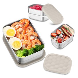 HaWare Stainless Steel Lunch Box Containers for Kids, Leak Proof Food Storage Containers with Khaki Silicone Lids, Easy Open Bento Box for School and Daycare, Portable Metal Snack Box (8oz*2+25oz)