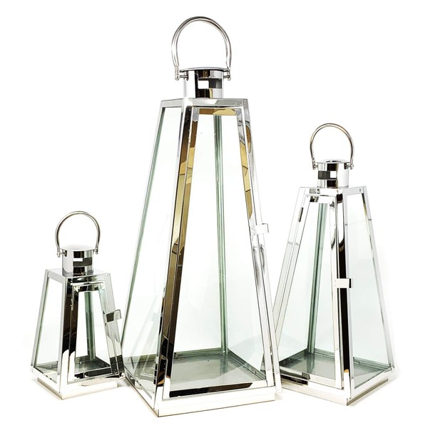 Allgala 3-PC Set Jumbo Luxury Modern Indoor/Outdoor Hurricane Candle Lantern