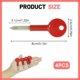 4 Pcs Security Rack Bolt Keys, 31mm Universal Internal Door Security Bolt Star Keys for Doors and Windows Locks Replacement Zinc Alloy Metal Short Spare Key with Red Plastic Handle Easy to Use