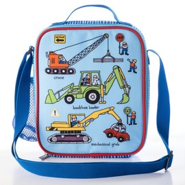 Tyrrell Katz Kids Insulated Trucks Printed Lunch Bag in Blue - Children's Zip Meal Tote with Adjustable Strap and Bottle Holder - 21.5 x 24.5 x 6 cm