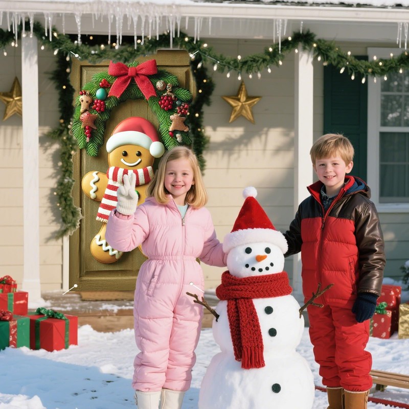 Nuxovilar Christmas Gingerbread Man Door Cover Banner 35x71 In Polyester