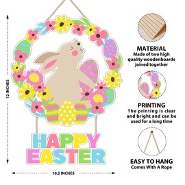 Happy Easter Spring Flowers Decor Sign for Home Room Wooden Wreaths Decorations, Funny Spring Rabbit Bunny Egg Decorations for Home Room, Easter Gifts for Women Men Rabbit Lover