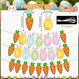 Easter Bunting,Easter Decorations,3 PCs Easter Banner,Paper Easter Hanging Decorations with"Happy Easter" Decorations,Paper Easter Carrot Rabbit Flag for Home Party Easter Decor