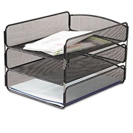 Desk Tray, Three Tiers, Steel Mesh, Letter, Black, Sold as 1 Each