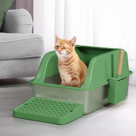 BOWHAUS XL Enclosed Stainless Steel Cat Litter Box with Lid, High Sided Metal Litter Box w/Scoop, Enclosed Extra Large Metal Litter Box, Odorless Steel Litter Pan, Anti-Leakage & Easy Clean, Green