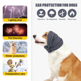 Dog Calming Headband Hoodie Ear Wraps for Dogs Noise Protection, Dog Ear Covers for Anxiety Relief Noise Canceling, Dog Headband Dog Ear Muffs Head Warp for Grooming Drying Bathing Grey Medium