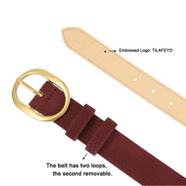 TILAFEYO Women's Suede Belt Casual Genuine Leather Jeans Belts Gold Buckle Elegant Waist Dress Belts