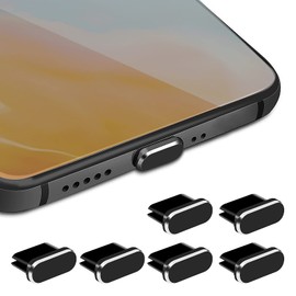 Cobee Type C Dust Plug Set, 6 Pieces Aluminum Alloy USB C Anti Dust Cover Caps Charging Port Cover Type-C Metal Dust Protectors Stopper for Smartphone Laptop(Black)