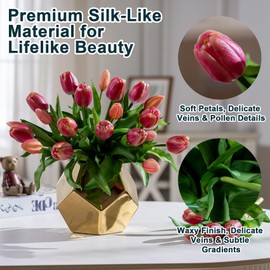 Bailikang 20PCS Fake Tulips Artificial Tulip Silk Flowers Fake PU Bouquet Artificial Flowers Faux Flowers with Gift Box Soft Faux Tulips Bouquets Arrangements for Party Wedding Home