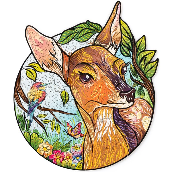 Wood Trick Charming Little Deer Wooden Jigsaw Puzzle for Adults and Kids - 11 x 9 in - Animal Unique Shaped Figured Jigsaw Puzzle Pieces - Premium Quality