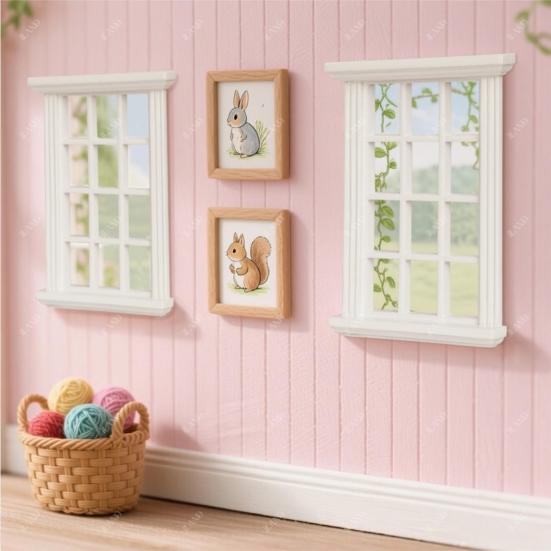 iLAND 1/12 Scale Accessories of Dollhouse Windows 2pcs White Solid