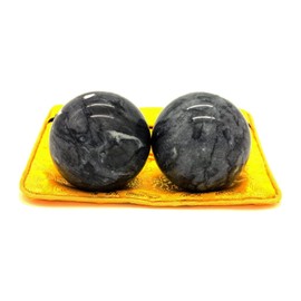 STCREE 5cm Marble Handballs Chinese Baoding Balls Black Grey Health Meditation Fitness Hand for Hand Therapy Dark Grey Without Chime TQGJST11