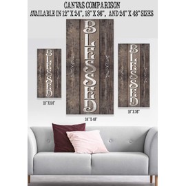 Blessed - Vintage House Decoration, Religious Sign Family Home Wall Decor, Living Room and Bedroom Print, Housewarming Gifts, Classic Wood Style Look 24x48 Extra Large Vertical Stretched Canvas Art