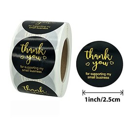 MajorCrafts 500 Labels per roll 25mm / 2.5cm Wide Black & Gold 'Thank You for Supporting My Small Business' Printed Round Stickers V010