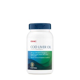 GNC Cod Liver Oil Omega 3 Supplement, 260mg EPA and DHA, Supports Heart, Brain, Skin, Eye and Joint Health, 90 Softgels