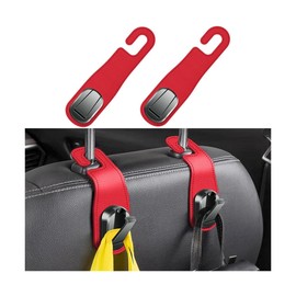 Zpana Car Headrest Hooks, 2PCS Leather Vehicle Seat Hangers for Handbag Coat Umbrellas, Multifunctional Automotive Hanging Storage Organizer Accessories, Universal for SUV, Sedan, Truck (Red)
