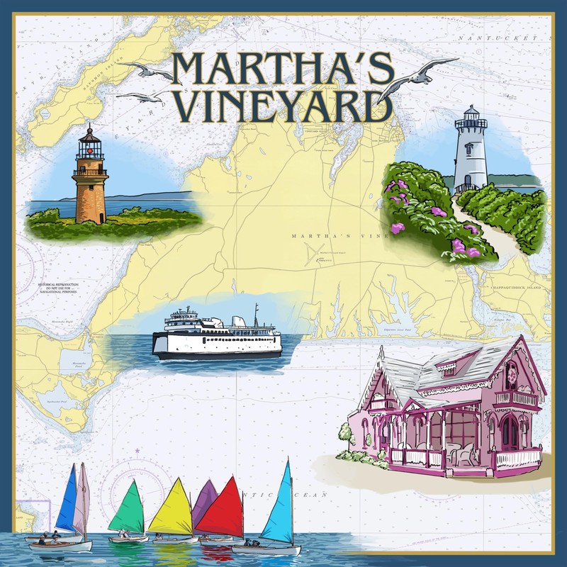 Martha's Vineyard, Nautical Chart (Absorbent Ceramic Coaster, Single, Cork Back,