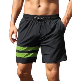 Nonwe Men's Bathing Suit with Compression Liner Summer Water Sports Beach Shorts 7 Inch Inseam Black 30