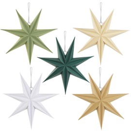SUNBEAUTY Sage Green 7-Pointed 12 Inch Paper Star Lanterns Christmas Hanging Lamp Paper Decorations Shade Wedding Birthday Christmas Home Party Decorations