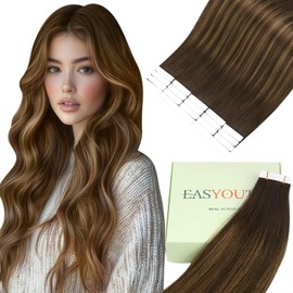 Easyouth Hair Extensions Tape in Hair Brown Balayage Remy Hair Tape in Extensions Darkest Brown Ombre Dirty Brown Invisible Tapes on Extension Human Hair 20Inch 50g 20pcs