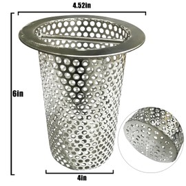 4in Commercial Floor Drain Strainer,6in Tall with Carry Handle 316 Stainless Steel Floor Drain Filter, Finely Polished Drain Basket for Factory Kitchen Hospital Restaurant