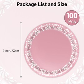 100Pcs Cielito Lindo Plates, 9 Inch Mexican Paper Plates for Cielito Lindo Party Supplies Cinco De Mayo Wedding Birthday Party Decorations (Pink)