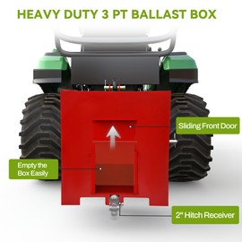 AUTOSAVER88 3 Point Hitch Ballast Box with 2" Receiver, Tractor Weight Box Fits for Category 1, 800lbs, Loading 5.3 Cu.ft.,Red