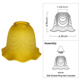 Amber Glass Shade Light Fixture Accessory, Replacement Glass Lampshade with Bell Shaped, 1.63inch Fitter, 5.4inch High, 5.4inch Diameter, Lamp Shade Cover for Pendant Lights Table lamp