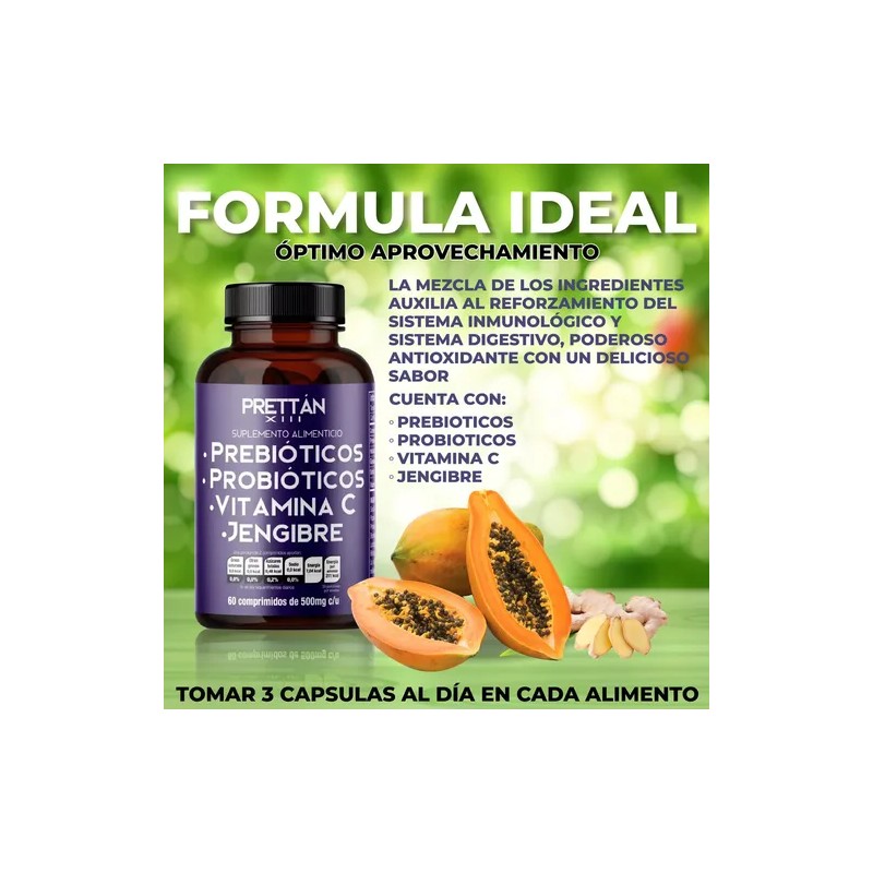 Prebioticos Probioticos Suplemento Cápsulas 500mg Prettan Sabor Jengibre