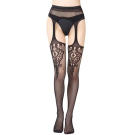 EVERSWE High Waist Fishnet Tights, Thigh High Suspender Stockings (6050, SM)