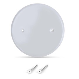 AP-12031, 5 Inch White Metal Ceiling Blank-Up Cover, Used to Cover 3-1/2 Inch Round/Octagon Box Openings In Ceilings or Walls, Mounting Screws Included, Holes Are Spaced 2.75 Inches